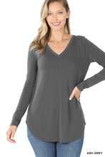 Load image into Gallery viewer, ZENANA Long Sleeve V-Neck Round Hem Top