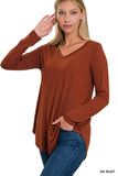 ZENANA Long Sleeve V-Neck Round Hem Top