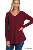 ZENANA Long Sleeve V-Neck Round Hem Top