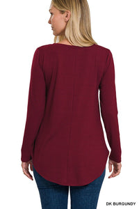 ZENANA Long Sleeve V-Neck Round Hem Top