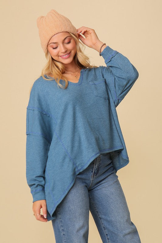 TIMING Thermal high low v-neck oversized top