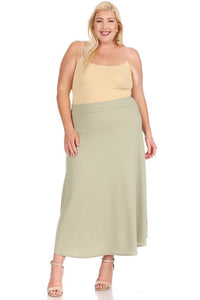 Moa Collection Plus size, solid, high waisted, A-line, midi skirt