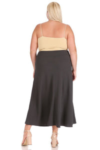 Moa Collection Plus size, solid, high waisted, A-line, midi skirt