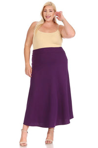 Moa Collection Plus size, solid, high waisted, A-line, midi skirt