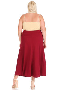 Moa Collection Plus size, solid, high waisted, A-line, midi skirt