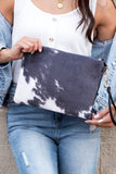 Aili's Corner Faux Fur Cow Animal Print Clutch