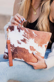 Aili's Corner Faux Fur Cow Animal Print Clutch