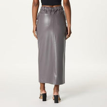 Load image into Gallery viewer, Gray Faux Leather Maxi Slit Skirt, Medium, 2L-138B008