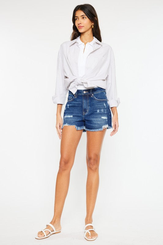 Kan Can USA High Rise No Stitch Frayed Hem Shorts