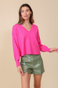 Lumiere SOLID DROP SHOULDER V NECK TOP