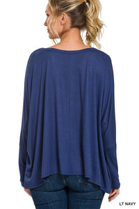 ZENANA DOLMAN SLEEVE ROUND NECK TOP WITH FRONT POCKET