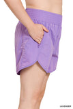 ZENANA Plus Windbreaker Smocked Waistband Running Shorts