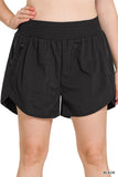 ZENANA Plus Windbreaker Smocked Waistband Running Shorts