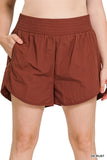 ZENANA Plus Windbreaker Smocked Waistband Running Shorts