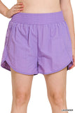 ZENANA Plus Windbreaker Smocked Waistband Running Shorts