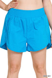 ZENANA Plus Windbreaker Smocked Waistband Running Shorts