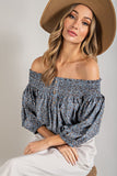 eesome ANIMAL PRINT SMOCKED OFF THE SHOULDER TOP