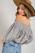 Load image into Gallery viewer, eesome ANIMAL PRINT SMOCKED OFF THE SHOULDER TOP