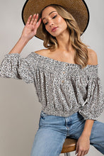 Load image into Gallery viewer, eesome ANIMAL PRINT SMOCKED OFF THE SHOULDER TOP