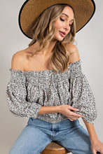 Load image into Gallery viewer, eesome ANIMAL PRINT SMOCKED OFF THE SHOULDER TOP