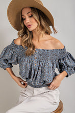 Load image into Gallery viewer, eesome ANIMAL PRINT SMOCKED OFF THE SHOULDER TOP