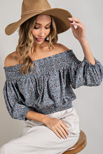 Load image into Gallery viewer, eesome ANIMAL PRINT SMOCKED OFF THE SHOULDER TOP