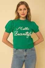 Load image into Gallery viewer, Gilli HELLO BEAUTIFUL SHORT SLEEVE SWEATER TOP