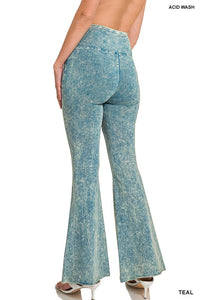 ZENANA ACID WASH HIGH WAIST RAW EDGE HEM PANTS