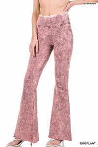 ZENANA ACID WASH HIGH WAIST RAW EDGE HEM PANTS