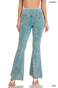 ZENANA ACID WASH HIGH WAIST RAW EDGE HEM PANTS