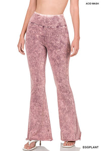 ZENANA ACID WASH HIGH WAIST RAW EDGE HEM PANTS