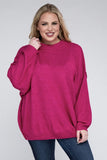 ZENANA Plus Oversized Round Neck Raw Seam Melange Sweater