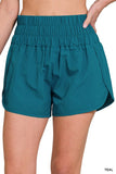 ZENANA WINDBREAKER SMOCKED WAISTBAND RUNNING SHORTS