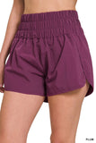 ZENANA WINDBREAKER SMOCKED WAISTBAND RUNNING SHORTS