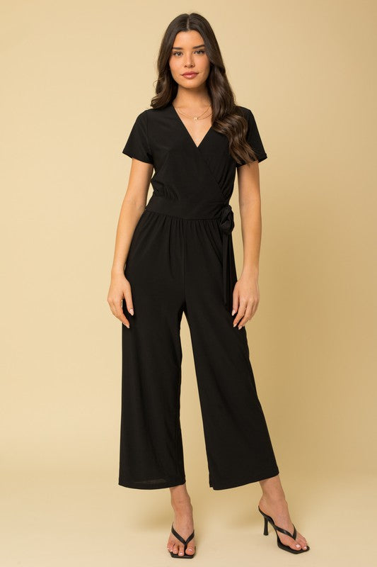 GilliSolid Surplice Cropped Jumpsuit with Faux Wrap