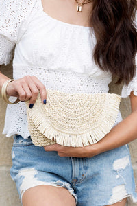 Aili's Corner Frayed Fold-over Straw Clutch
