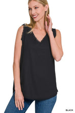 Load image into Gallery viewer, ZENANA LINEN PRE-WASHED FRAYED EDGE V-NECK SLEEVELESS TOP