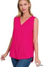 Load image into Gallery viewer, ZENANA LINEN PRE-WASHED FRAYED EDGE V-NECK SLEEVELESS TOP