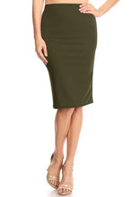 Load image into Gallery viewer, Moa Collection Solid knee length high waisted pencil skirt