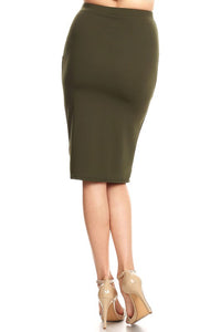 Moa Collection Solid knee length high waisted pencil skirt