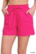 Load image into Gallery viewer, ZENANA LINEN FRAYED HEM DRAWSTRING SHORTS WITH POCKETS