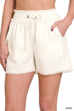 Load image into Gallery viewer, ZENANA LINEN FRAYED HEM DRAWSTRING SHORTS WITH POCKETS