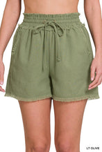 Load image into Gallery viewer, ZENANA LINEN FRAYED HEM DRAWSTRING SHORTS WITH POCKETS