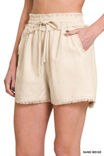 Load image into Gallery viewer, ZENANA LINEN FRAYED HEM DRAWSTRING SHORTS WITH POCKETS