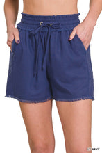 Load image into Gallery viewer, ZENANA LINEN FRAYED HEM DRAWSTRING SHORTS WITH POCKETS