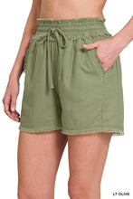 Load image into Gallery viewer, ZENANA LINEN FRAYED HEM DRAWSTRING SHORTS WITH POCKETS