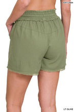 Load image into Gallery viewer, ZENANA LINEN FRAYED HEM DRAWSTRING SHORTS WITH POCKETS