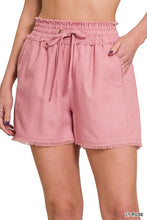 Load image into Gallery viewer, ZENANA LINEN FRAYED HEM DRAWSTRING SHORTS WITH POCKETS