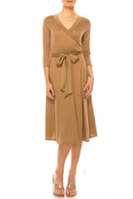 Load image into Gallery viewer, Moa Collection Solid faux wrap dress with deep V-neck