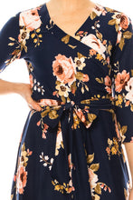 Load image into Gallery viewer, Moa Collection Floral print, faux wrap dress with deep V-neck